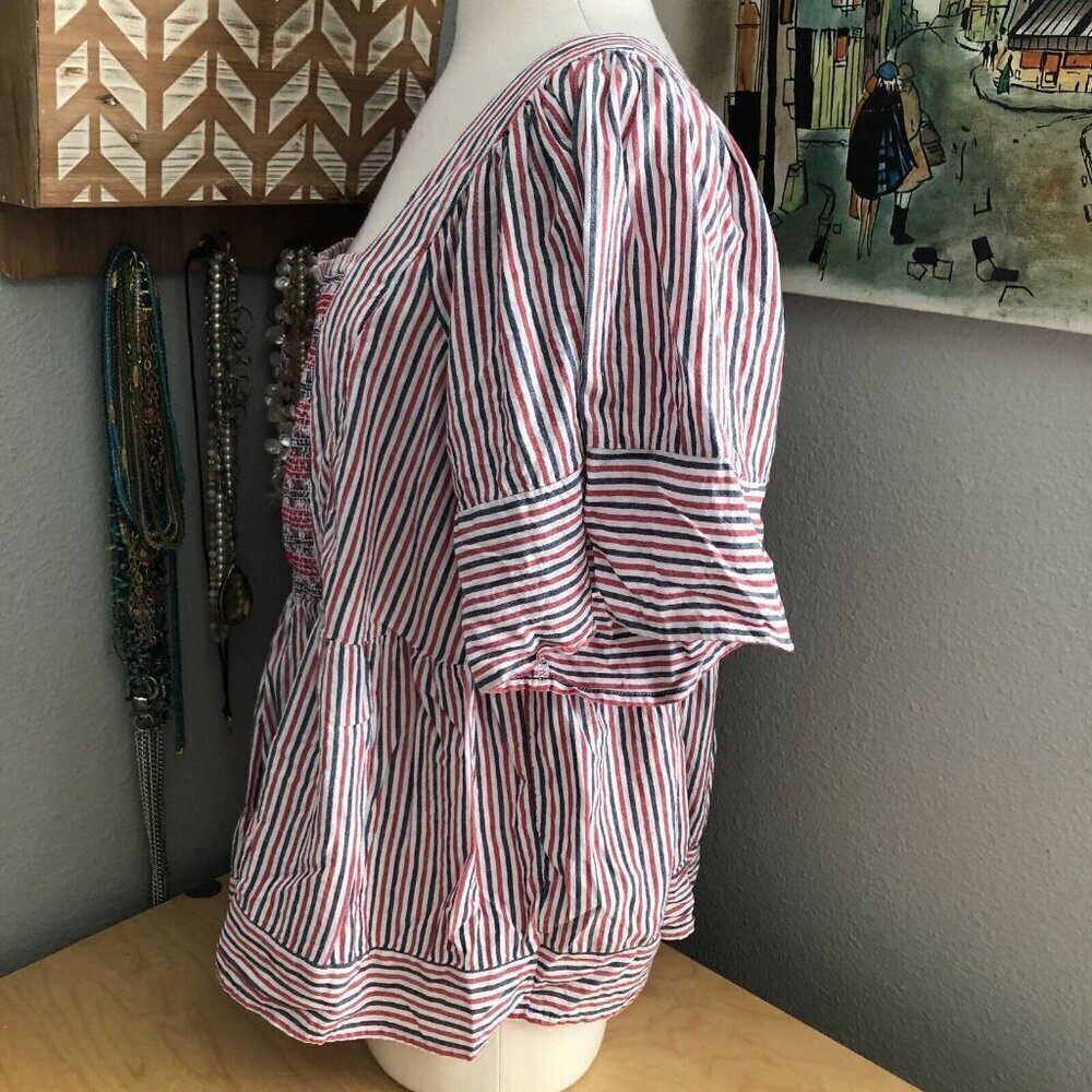 Old Navy Red Blue White Striped Smocked Babydoll Top Women's size 2X - Picture 9 of 9